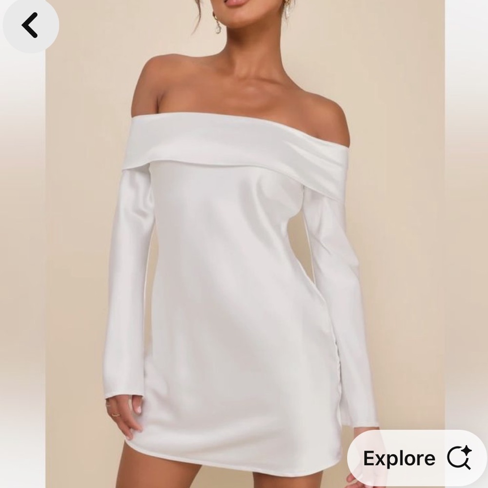 White long sleeve off shoulder mini dress